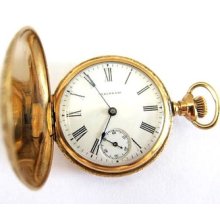 Antique 14k Solid Gold Waltham Pocket Watch,hunter Case,s 0,7j,runs