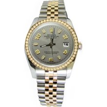 Arabic dial diamond bezel rolex datejust watch solid gold & steel very fine - Gold - Metal