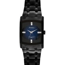 Armitron Mens Crystal Accented Black IP Plated Blue Degrade Dial Dress Watch Black