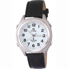 Atomic Talking Watch White Face With Black Leather Band