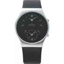 Authentic Skagen 733xlslb Steel Collection Dual Time Black Leather Watch