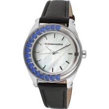 BCBG Watches Women's White Mother Of Pearl Dial Black Genuine Leather