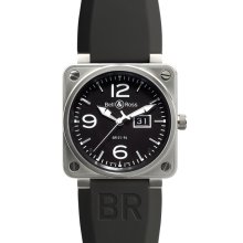 Bell & Ross Men's Aviation BR01 Black Dial Watch BR01-92 Steel Grande Date