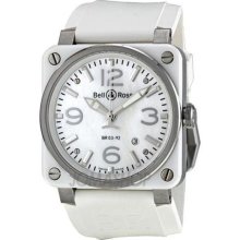 Bell and Ross Aviation Mother of Pearl White Rubber Automatic Men ...