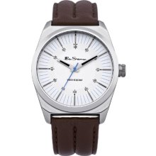 Ben Sherman Men's Quartz Watch With White Dial Analogue Display And Brown Leather Strap Bs006