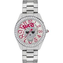 Betsey Johnson Silver Silver Skull Graphic Dial Watch