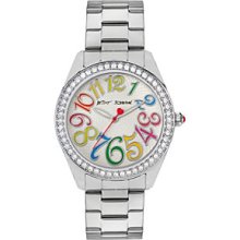 Betsey Johnson Silvertone Watch with Multi-Colored Numeral Dial
