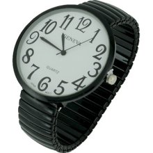 Big Number White Face Black Stretch Band Bracelet Watch