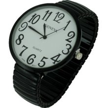 Big Number White Face Black Stretch Band Bracelet Big Watch