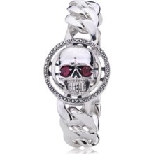 Bike Bracelets-Sterling Silver Skull Red Gem