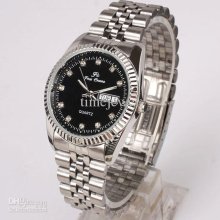 Black Dial Crystal Index Silver-tone Stainless Steel Men Watch Stl Q