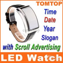 Black Leather Sport Watch Led Digital Lady Men Wrist Watch Clock Wit