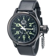 Black Stainless Steel Russian DIver Swiss Quartz Leather Strap