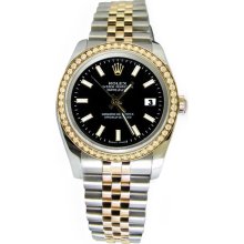 Black stick dial two tone Rolex datejust watch man lady rolex date just - Black - Metal