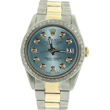 Blue diamond dial bezel rolex gents watch datejust oyster bracelet SS & gold