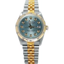 Blue diamond dial pearlmaster bezel two tone jubilee rolex date just watch