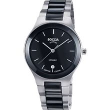 Boccia Gents Black Circle Dial Durable Ceramic Strap B3564-02 Watch