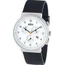 Braun Black Leather Band Chronograph W/ Date Classic Mens Analog Wrist Watch