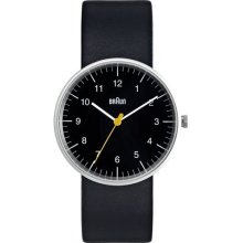 Braun Mens Analog Stainless Watch - Black Leather Strap - Black Dial - BN-21BK