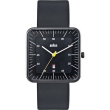 Braun Mens Analog Stainless Watch - Black Leather Strap - Black Dial - BN-42BKBK