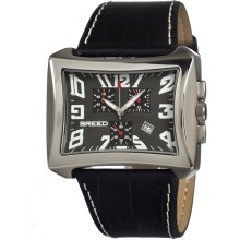 Breed Mens Bowie Chronograph Stainless Watch - Black Leather Strap - Gray Dial - BRD0603
