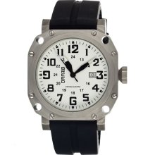 Breed Mens Bravo Analog Stainless Watch - Black Rubber Strap - White Dial - BRD4001