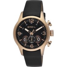 Breil Milano Mens New Globe Chronograph Stainless Watch - Black Leather Strap - Black Dial - TW0775