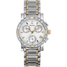 Bulova 98r98 Women's Watch Two Tone Diamond Chronograph Silver Dial