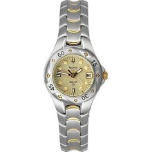 Bulova 98u13 100 Meter Two Tone Luminous Hands & Numbers Date Women's Watch