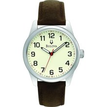 Bulova Cream Dial Brown Leather Strap Mens Watch 96A139