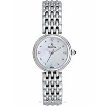 Bulova Ladies 4 Diamond Dress Watch Mother-of-Pearl Dial 96P122