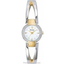 Bulova Ladies Bangle Styled Crystal Two-Tone Dress Watch 98V08