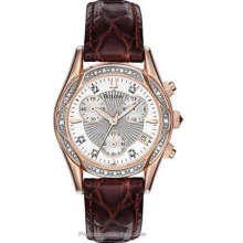 Bulova Ladies Diamonds Rose Gold-Tone Case Brown Leather 98R136