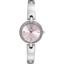 BULOVA Ladies New Round Pink Watch Stainless Steel Bangle Bracelet Crystals