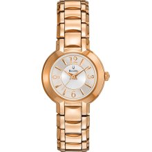 Bulova Ladies Rose Gold Tone Stainless Steel Quartz White Dial 97L122