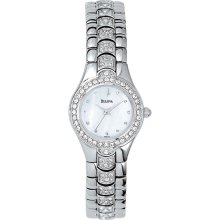 Bulova Ladies Stainless Steel Dress Mother Of Pearl Dial Crystals 96T14