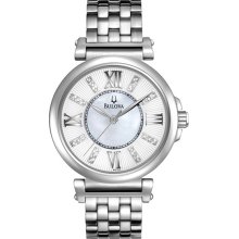Bulova Ladies Stainless Steel Diamond Collection Mother of Pearl Dial Roman Numerals 96P134