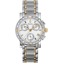 Bulova Ladies Stainless Steel Two Tone Diamond Chronograph Silver Dial 98R98