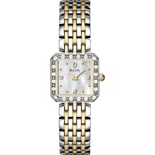 Bulova Ladies Two Tone Stainless Steel Dress Mother of Pearl Dial Diamond 98R132