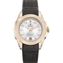 Bulova Longwood Precisionist Womens Goldtone Watch - Brown Leather Strap - White Dial - 97M104
