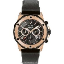 Bulova Mens Black Rubber & Rose Gold Marine Star Chronograph - Date 98B104