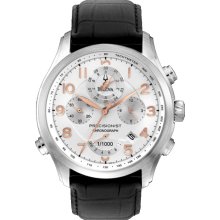 Bulova Mens Precisionist Wilton Chronograph Stainless Watch - Black Leather Strap - Silver Dial - 96B182