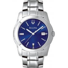 Bulova Mens Quartz Date Watch - Stainless Steel - Blue Dial 96G47