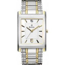 Bulova Mens Single Diamond Dress Watch - Date - Stainless & Gold -Tone 98D005