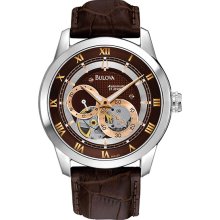 Bulova Men's Stainless Steel Automatic Rose Two Tone Brown Skeleton Dial 96A120