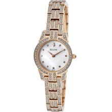 Bulova Watches Women's Crystal White Mother Of Pearl Dial Rose Gold To
