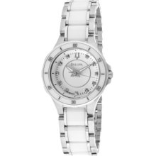 Bulova Watches Women's Diamond White Dial Stainless Steel & White Cera