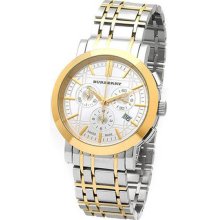 Burberry Men's Two Tone Stainless Steel Case and Bracelet White Dial Chronograph BU1374