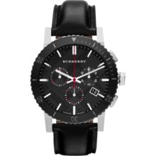 Burberry Watch, Swiss Chronograph Black Leather Strap 42mm BU9382