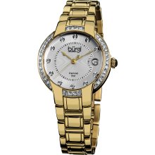 Burgi Women's Stainless Steel Diamond Date Bracelet Watch (Gold-tone)